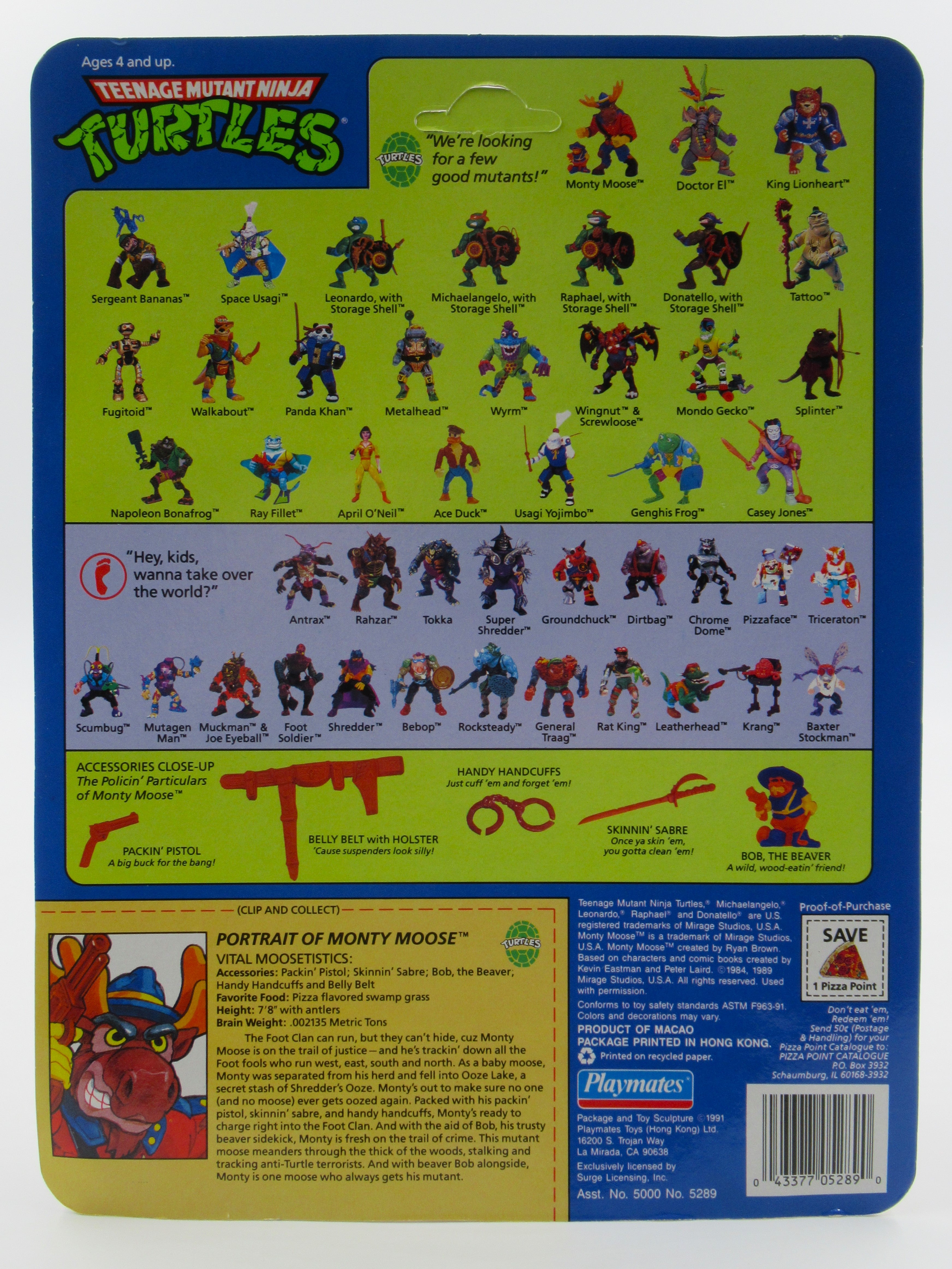 Teenage Mutant Ninja Turtles Monty Moose 4.5" Figure TMNTs - Playmates (1991)